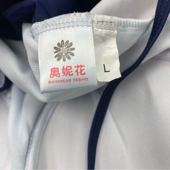 Blue & White Color Block One Piece Swimsuit Bathing Suit Molded Underwire Sz L - Picture 11 of 15